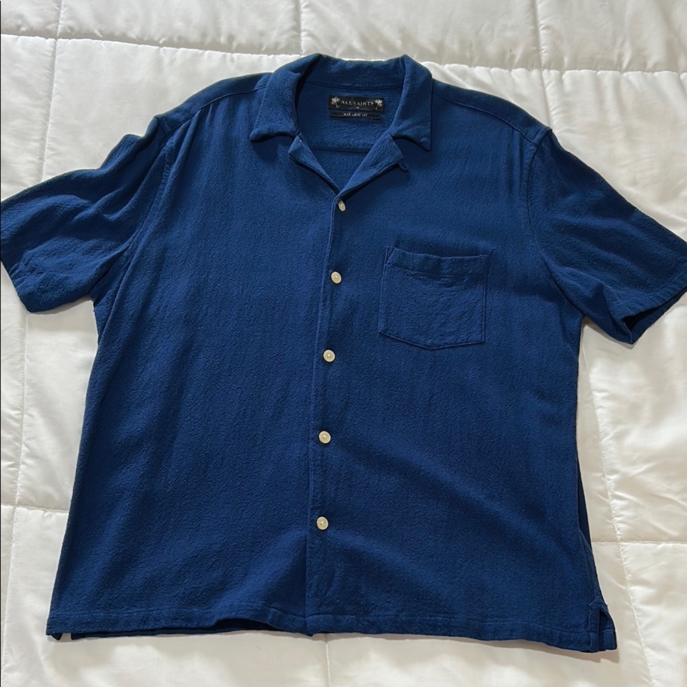 All Saints Men's Blue Casual Button Down Shirt